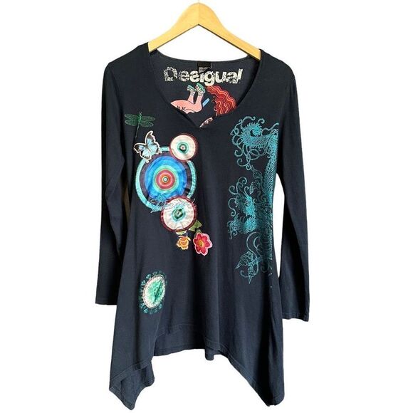 Desigual Tops - Desigual Rare Y2K Embroidered Fairy 90s Floral Dragon Top